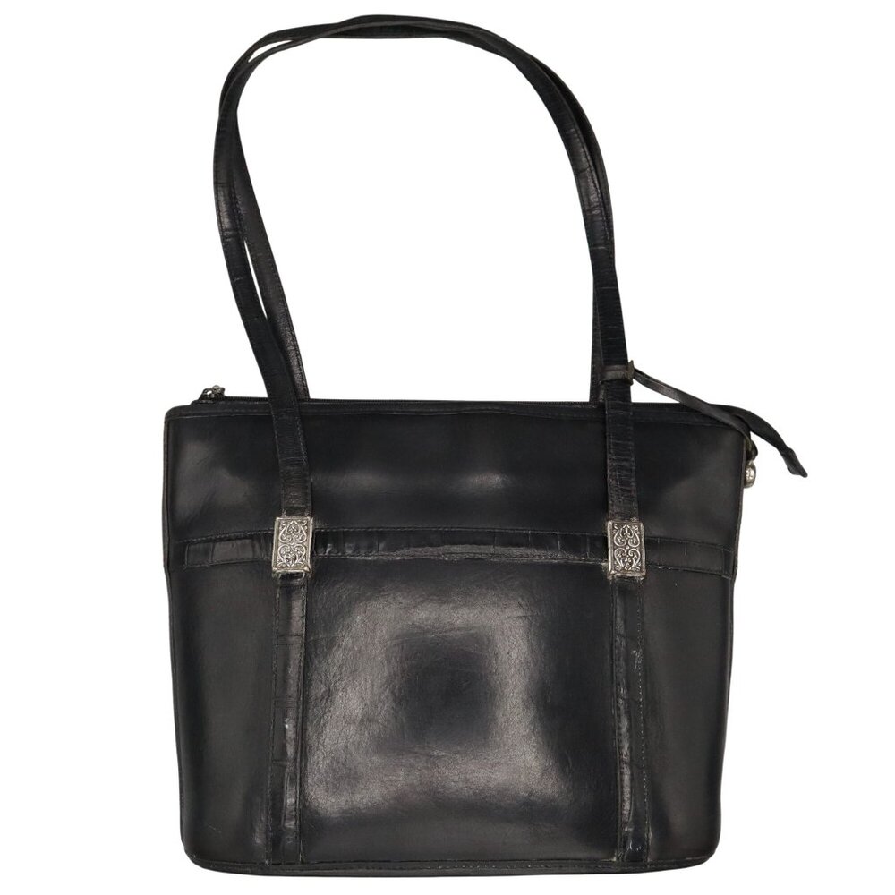 Brighton Leather Bucket Bag Black Classic Prep Academia Career Polished Timeless
